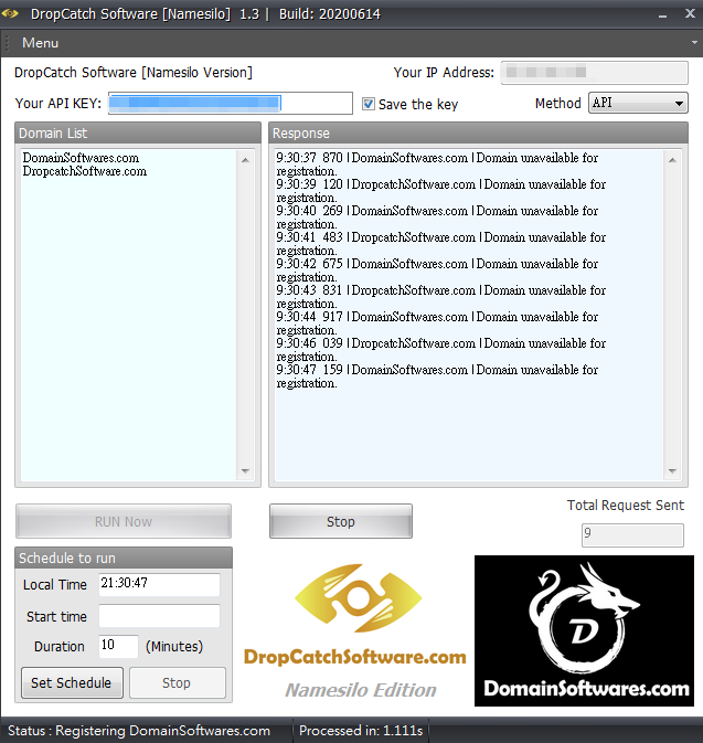 Dropcatch Software - NameSilo screenshot