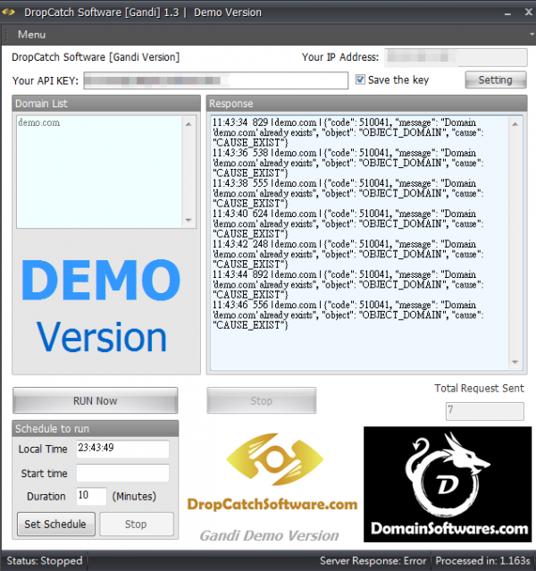 Dropcatch Software - Gandi API Demo Version