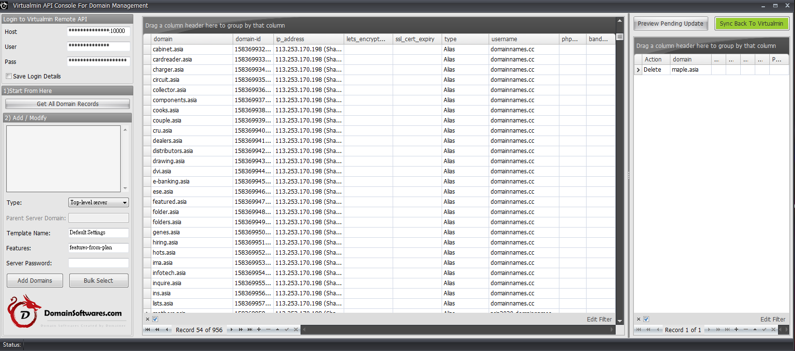 Virtualmin API Console For Domain Management