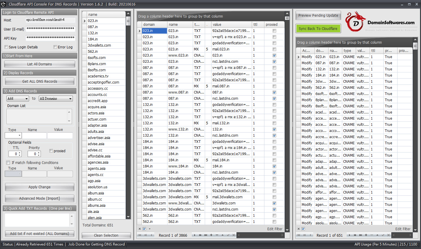 Cloudflare API Console Bulk Edit DNS Records