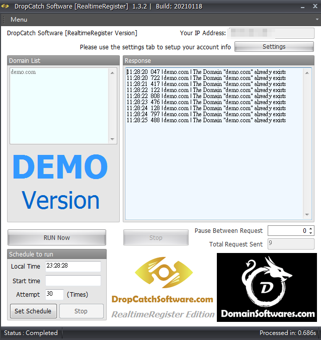 RealtimeRegister API Dropcatch Dropcatch Software demo