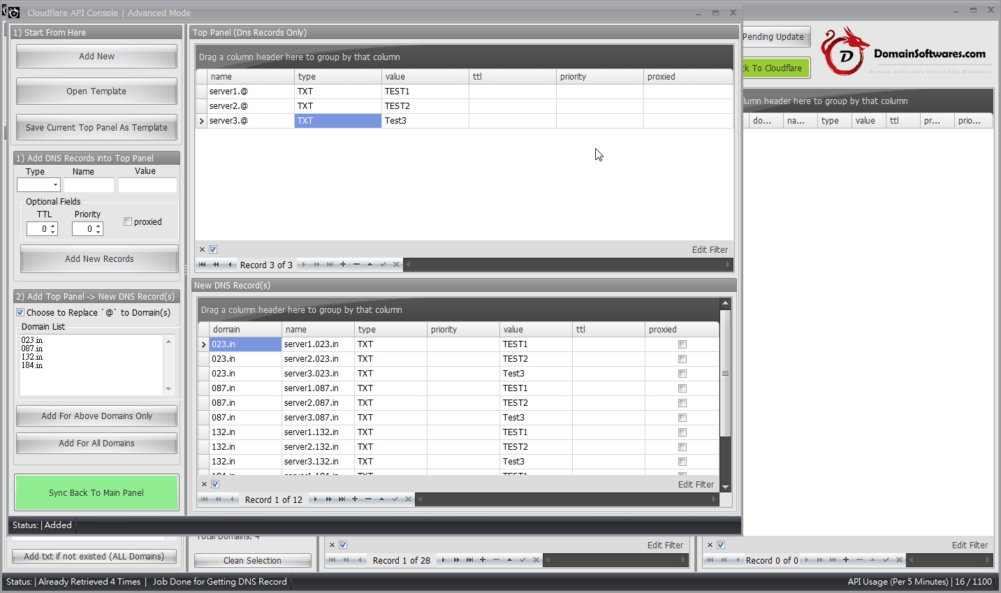 Cloudflare API Console - Advanced mode bulk add