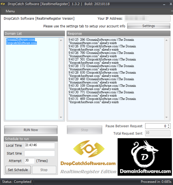 RealtimeRegister API Dropcatch Software