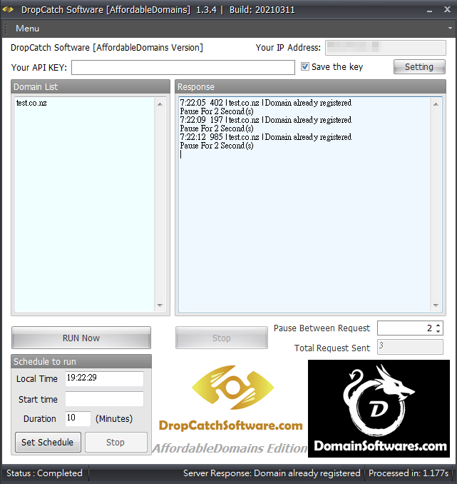 Dropcatch Software - AffordableDomains API screenshot