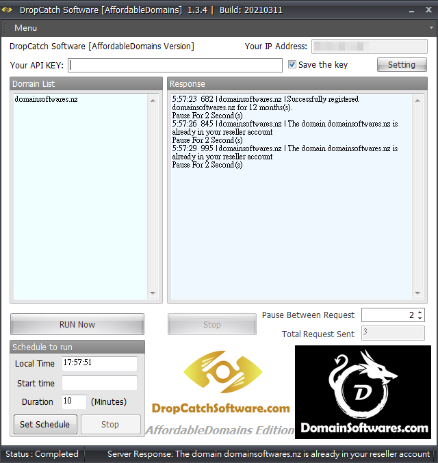 Dropcatch Software - AffordableDomains API - screenshot