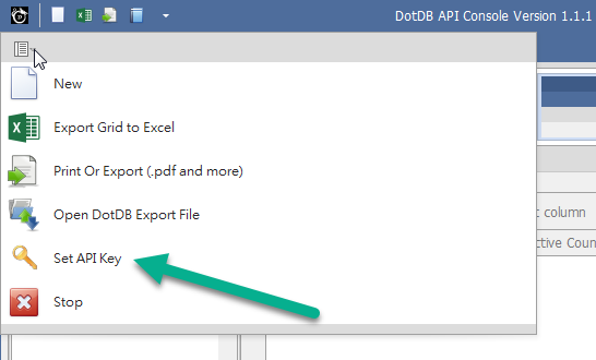 Dotdb API Console Set API Key