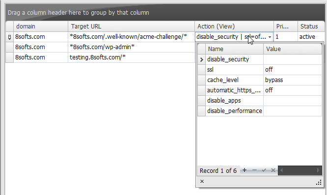 Cloudflare API Console - PageRule Details View